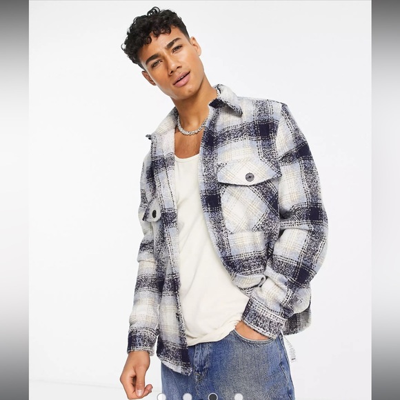 Men’s Plaid Overshirt Jacket Blue - Picture 4 of 6